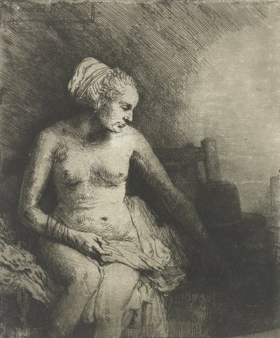 Vrouw in bad, met een hoed naast haar, 1658 door Rembrandt van Rijn